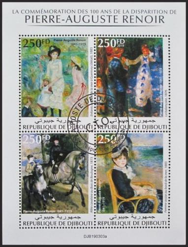 Potov znmky Dibutsko 2019 Umenie, Pierre-Auguste Renoir 1A Mi# 2981-84 Kat 10,50