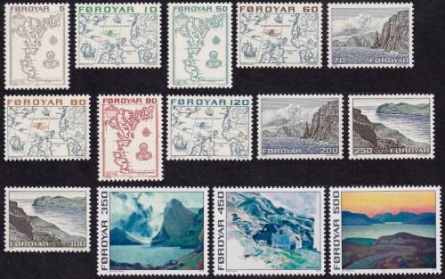 Potov znmky Faersk ostrovy 1975 Krajiny a mapy Mi# 7-20 Kat 12