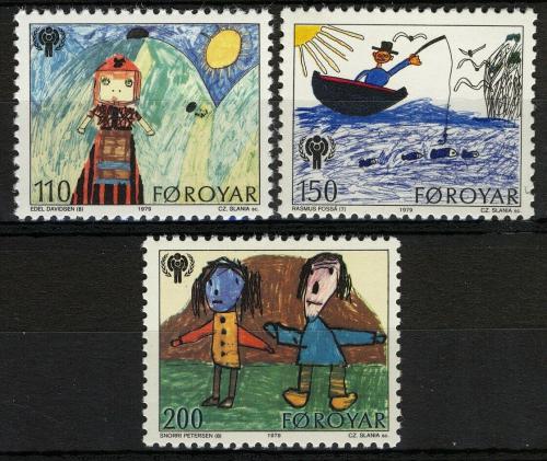 Poštové známky Faerské ostrovy 1979 Dìtské kresby Mi# 45-47
