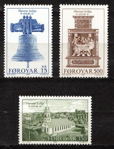 Poštové známky Faerské ostrovy 1989 Kostel Havnar Mi# 179-81 Kat 9€