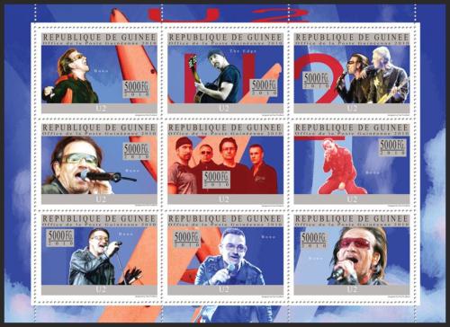 Poštové známky Guinea 2010 U2, hudební skupina Mi# 7419-27 Kat 18€
