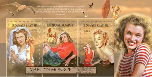 Poštové známky Guinea 2012 Marilyn Monroe Mi# 9383-85 Kat 16€