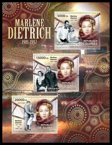 Poštové známky Guinea 2012 Marlene Dietrich, hereèka Mi# 9252-54 Kat 16€