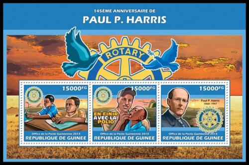 Poštové známky Guinea 2013 Paul Harris, Rotary Intl. Mi# 10141-43 Kat 18€