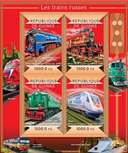Poštové známky Guinea 2015 Ruské lokomotívy Mi# 11012-15 Kat 20€