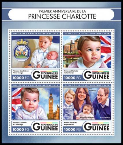 Poštové známky Guinea 2016 Princezna Charlotte Mi# 12021-24 Kat 16€