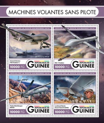 Poštové známky Guinea 2016 Vojenské drony Mi# Mi# 11976-79 Kat 16€