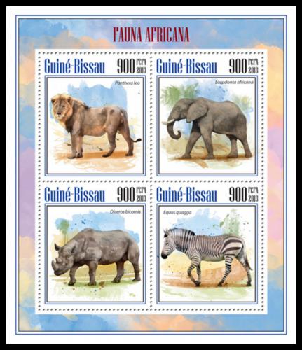 Poštové známky Guinea-Bissau 2013 Africká fauna Mi# 7041-44 Kat 14€