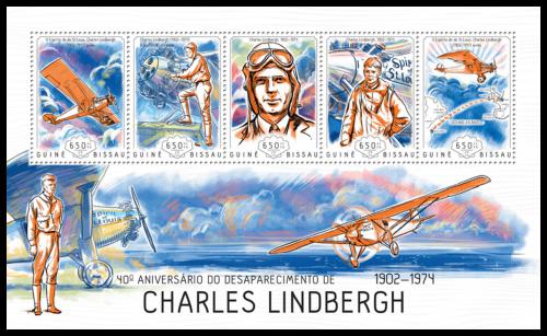 Poštové známky Guinea-Bissau 2014 Charles Lindbergh, letadla Mi# 7060-64 Kat 13€