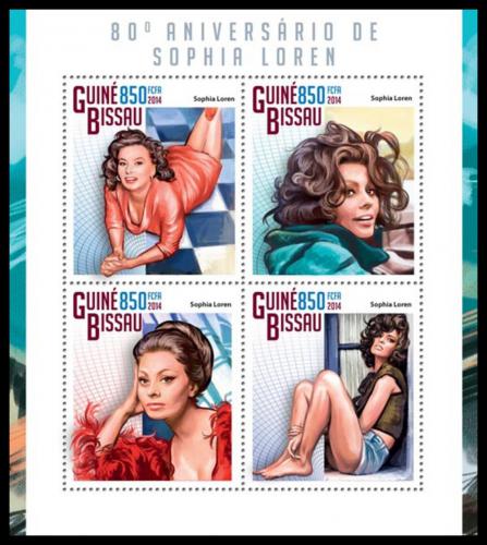 Poštové známky Guinea-Bissau 2014 Sophia Loren, hereèka Mi# 7513-16 Kat 14€