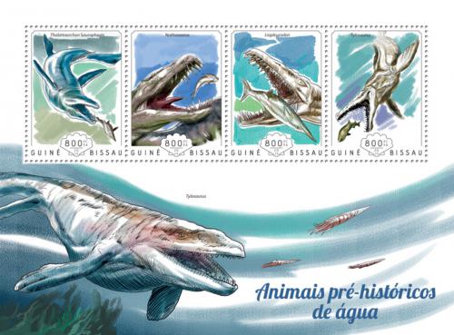 Poštovní známky Guinea-Bissau 2014 Vodní dinosauøi Mi# 7395-98 Kat 13€