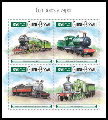 Poštové známky Guinea-Bissau 2015 Parní lokomotívy Mi# 8092-95 Kat 14€