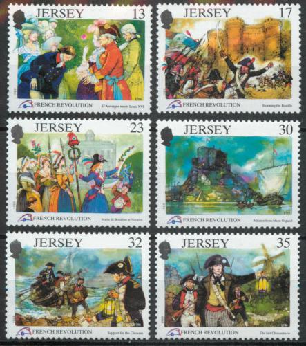 Poštové známky Jersey 1989 Francúzska revolúcia Mi# 485-90 Kat 6.50€