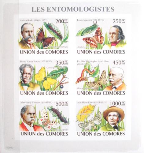 Poštové známky Komory 2009 Entomologové a motýle neperf. Mi# 2044-49 B Kat 14€