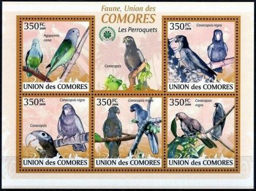 Poštové známky Komory 2009 Papagáje Mi# 2387-91 Kat 9€