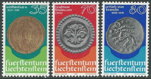 Poštové známky Lichtenštajnsko 1977 Mince Mi# 677-79
