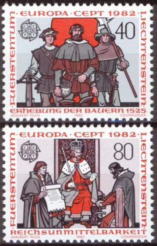 Poštové známky Lichtenštajnsko 1982 Európa CEPT, historické události Mi# 791-92