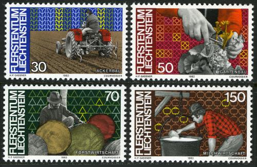 Poštové známky Lichtenštajnsko 1982 Zamìstnání Mi# 802-05 Kat 5€ 