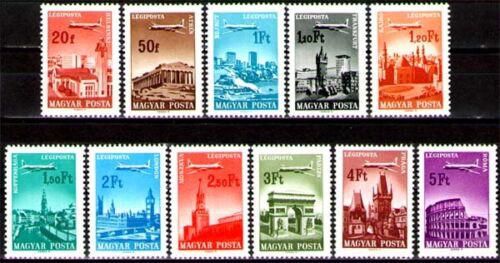 Poštové známky Maïarsko 1966 Lietadla nad mìsty Mi# 2280-90