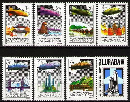 Poštové známky Maïarsko 1981 Vzducholode Mi# 3477-83