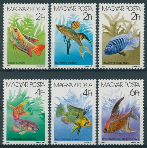 Poštové známky Maïarsko 1987 Ryby Mi# 3877-82