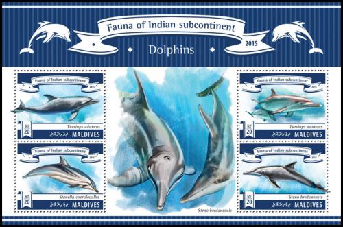 Poštové známky Maldivy 2015 Delfíny Mi# 5609-12 Kat 10€