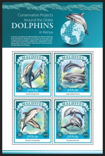 Poštové známky Maldivy 2015 Delfíny Mi# 5916-19 Kat 10€