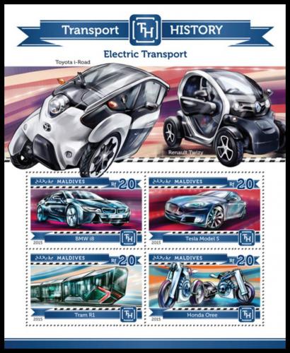 Poštové známky Maldivy 2015 Elektrická vozidla Mi# 5525-28 Kat 10€