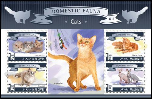 Poštové známky Maldivy 2015 Maèky Mi# 5810-13 Kat 10€