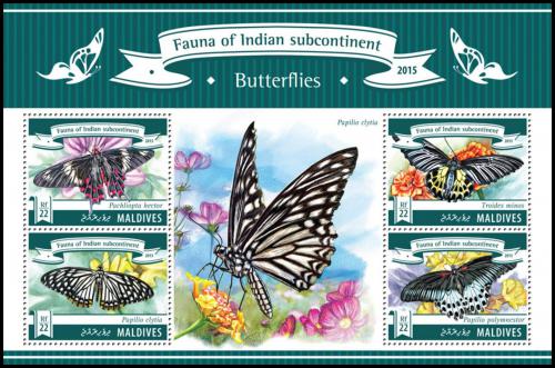 Poštové známky Maldivy 2015 Motýle Mi# 5614-17 Kat 11€