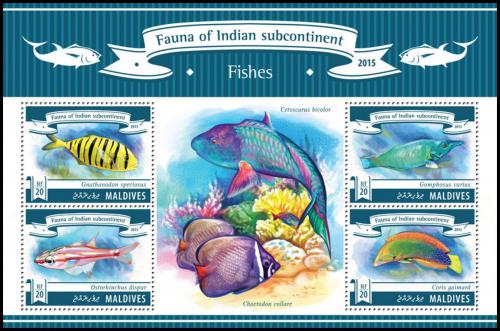 Poštové známky Maldivy 2015 Ryby Mi# 5589-92 Kat 10€