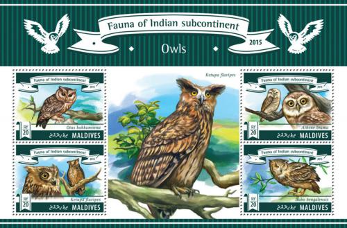 Poštové známky Maldivy 2015 Sovy Mi# 5594-97 Kat 10€