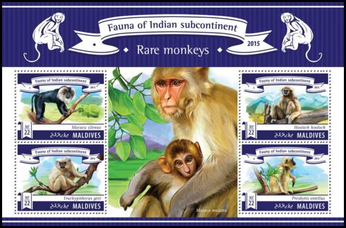 Poštové známky Maldivy 2015 Vzácné opice Mi# 5634-37 Kat 11€