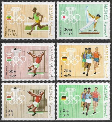 Poštové známky Manáma 1969 Letné olympijské hry Mi# 346-51 Kat 6.50€