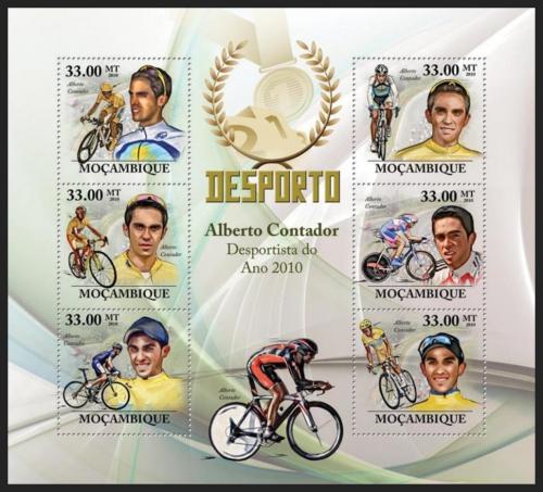 Poštové známky Mozambik 2010 Alberto Contador, cyklistika Mi# 3731-36 Kat 10€ 