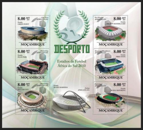 Poštové známky Mozambik 2010 Futbalové stadióny Mi# 3663-68 Kat 10€
