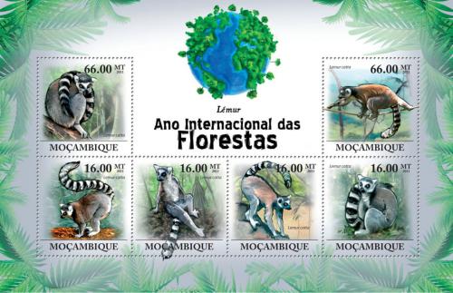 Poštové známky Mozambik 2011 Lemur kata Mi# 4415-20 Kat 11€
