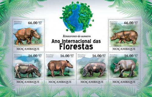Poštové známky Mozambik 2011 Nosorožec sumaterský Mi# 4385-90 Kat 11€