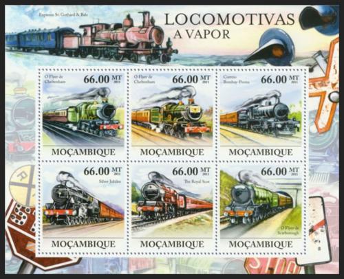Poštové známky Mozambik 2011 Parní lokomotívy Mi# 5295-5300 Kat 23€