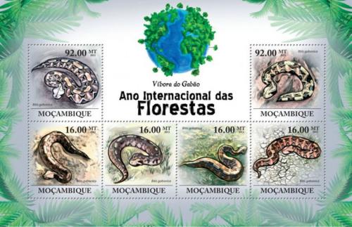 Poštové známky Mozambik 2011 Zmije gabunská Mi# 4328-33 Kat 14€