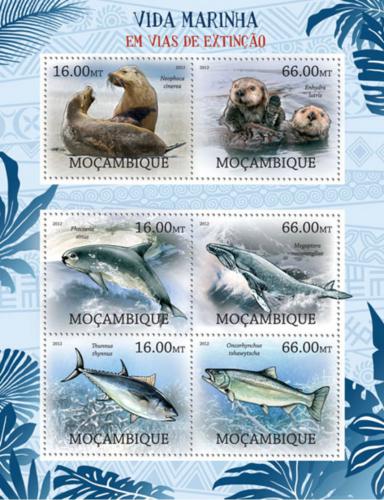 Poštové známky Mozambik 2012 Morská fauna na cestì k vyhynutí Mi# 5810-15 Kat 14€