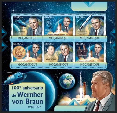 Poštovní známky Mosambik 2012 Wernher von Braun Mi# 5937-42 Kat 14€