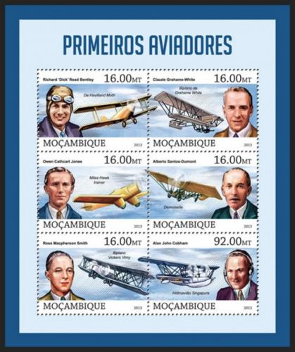 Poštové známky Mozambik 2013 Lietadla a letci Mi# 6567-72 Kat 10€