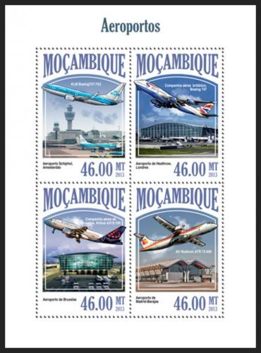 Poštové známky Mozambik 2013 Lietadla a letištì Mi# 7007-10 Kat 11€