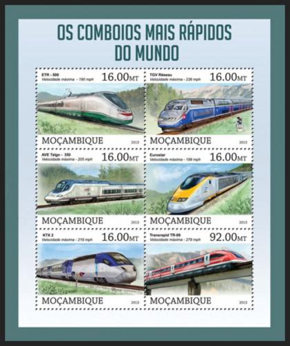 Poštové známky Mozambik 2013 Moderní lokomotívy Mi# 6518-23 Kat 10€