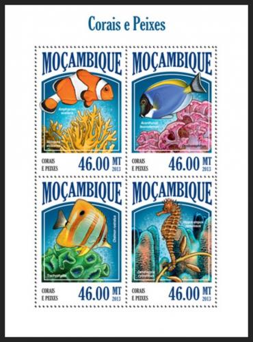 Poštové známky Mozambik 2013 Ryby a korály Mi# 6952-55 Kat 11€