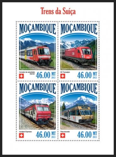 Poštové známky Mozambik 2013 Švýcarské lokomotívy Mi# 6997-7000 Kat 11€