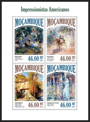 Poštové známky Mozambik 2013 Umenie, americký impresionismus Mi# 7022-25 Kat 11€ 