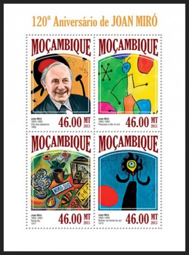 Poštové známky Mozambik 2013 Umenie, Joan Miró Mi# 6862-65 Kat 11€