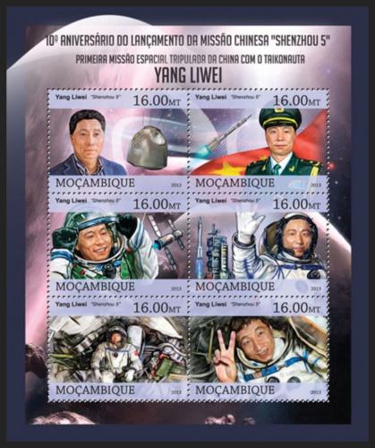 Poštové známky Mozambik 2013 Yang Liwei, èínský kozmonaut Mi# Mi# 6455-60 Kat 10€
